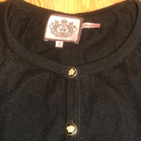 Juicy Couture Black Cashmere Blend Cardigan Sweater with Gold Crown Buttons xs - Picture 3 of 8